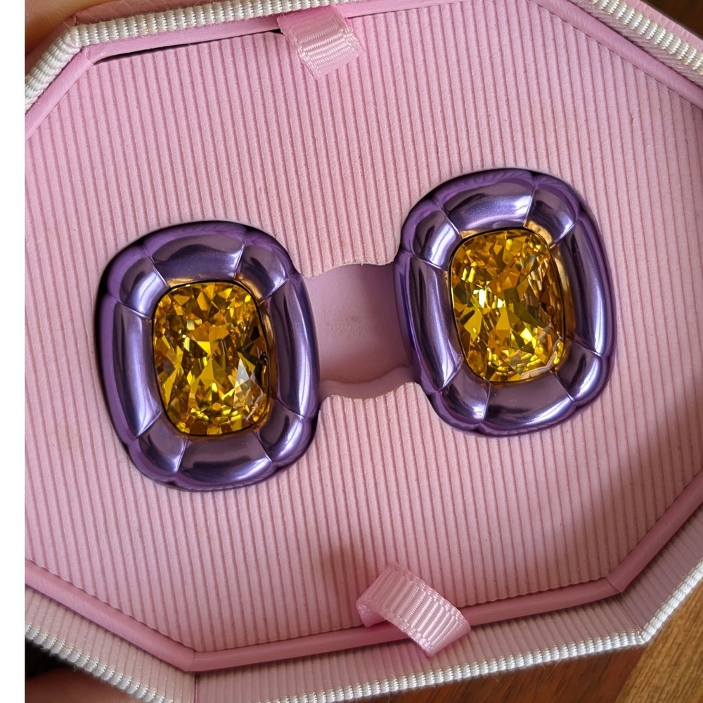 Swarovski Dulcis Purple and Yellow Crystal Clip On Earrings - Picture 6 of 7